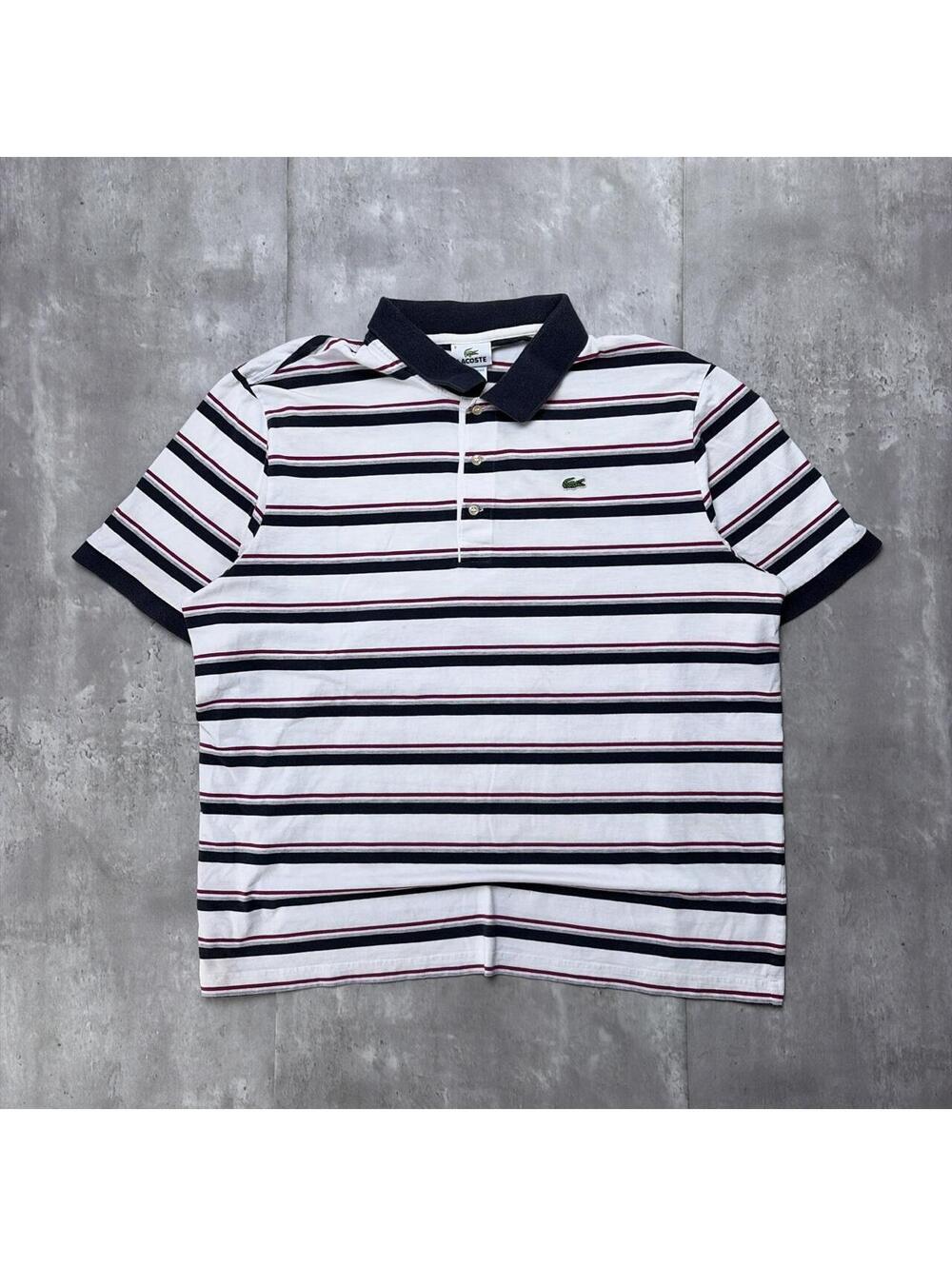 Y2K White Lacoste Grunge Striped Skater Polo Shirt